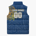 Personalized Parramatta Eels Sleeveless Puffer Jacket Polynesian Tribal Chest and Sleeve Tattoo