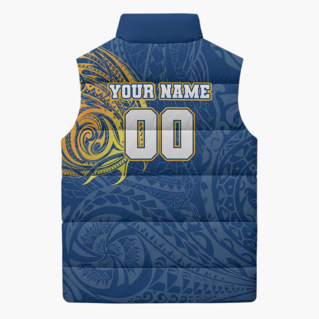 Personalized Parramatta Eels Sleeveless Puffer Jacket Polynesian Tribal Chest and Sleeve Tattoo