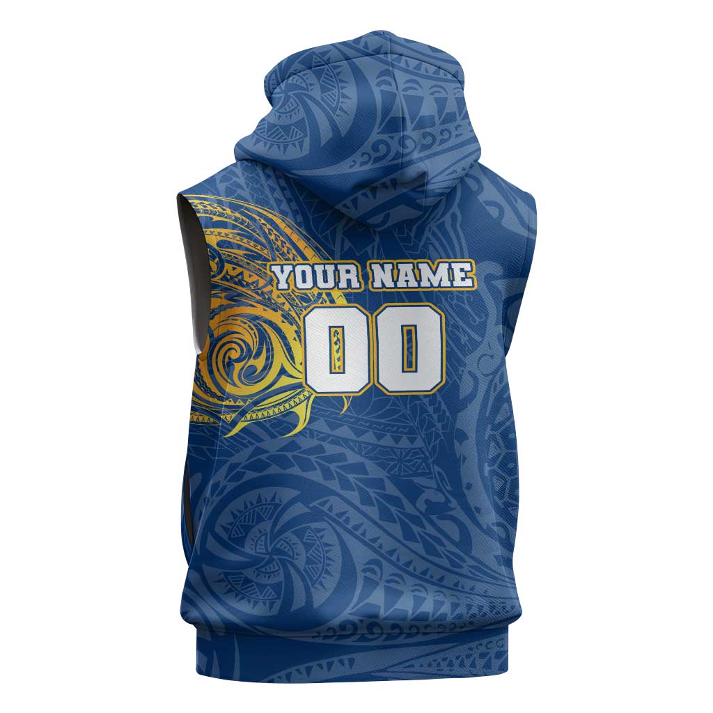 Personalized Parramatta Eels Sleeveless Zip Hoodie Polynesian Tribal Chest and Sleeve Tattoo