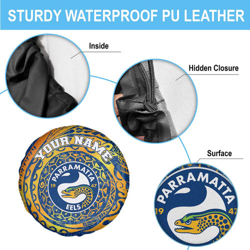 Personalized Parramatta Eels Spare Tire Cover Polynesian Tribal Chest and Sleeve Tattoo