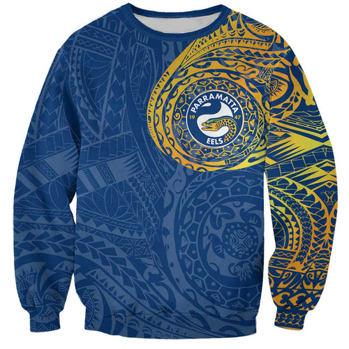 Personalized Parramatta Eels Sweatshirt Polynesian Tribal Chest and Sleeve Tattoo