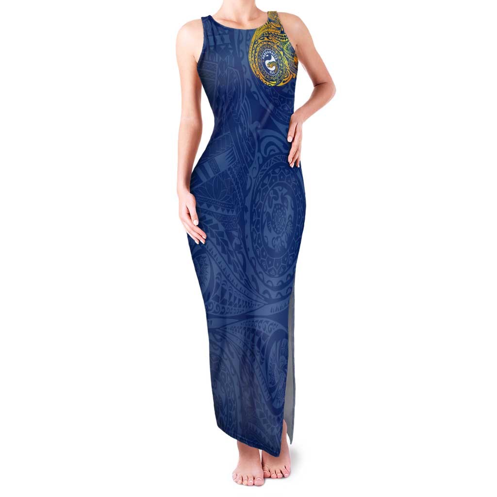 Personalized Parramatta Eels Tank Maxi Dress Polynesian Tribal Chest and Sleeve Tattoo