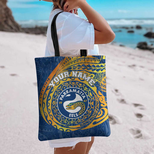 Personalized Parramatta Eels Tote Bag Polynesian Tribal Chest and Sleeve Tattoo