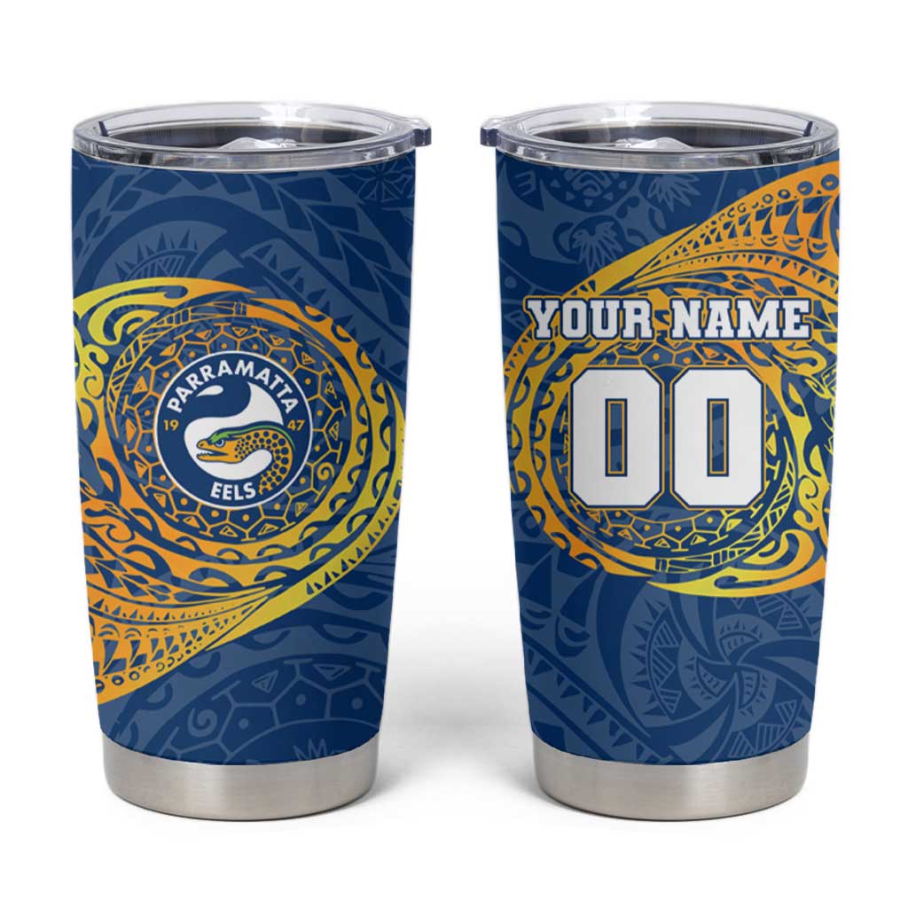 Personalized Parramatta Eels Tumbler Cup Polynesian Tribal Chest and Sleeve Tattoo