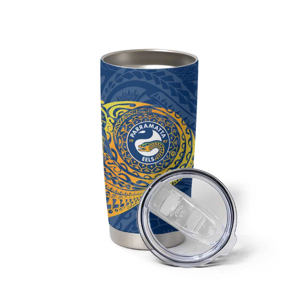 Personalized Parramatta Eels Tumbler Cup Polynesian Tribal Chest and Sleeve Tattoo
