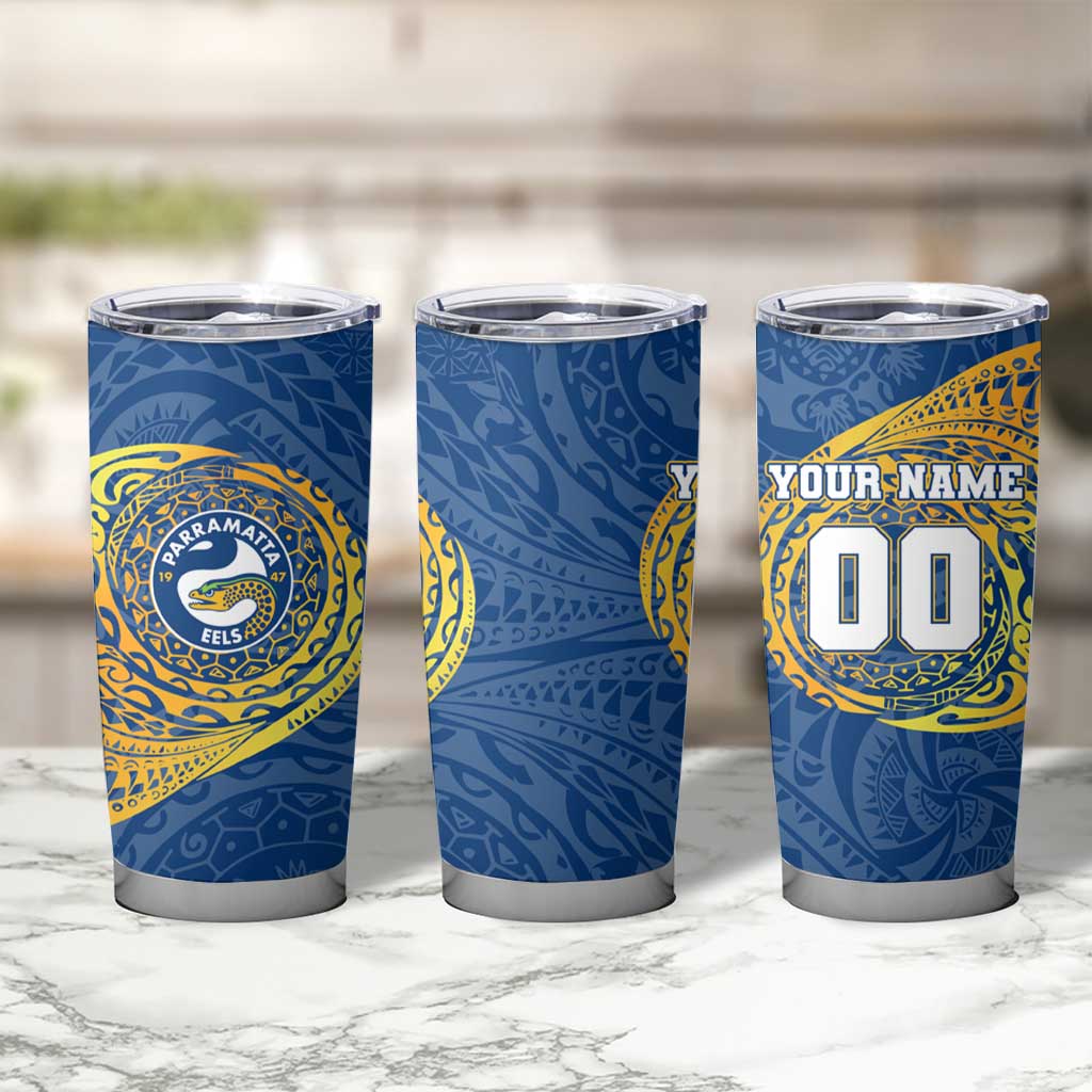Personalized Parramatta Eels Tumbler Cup Polynesian Tribal Chest and Sleeve Tattoo