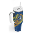 Personalized Parramatta Eels Tumbler With Handle Polynesian Tribal Chest and Sleeve Tattoo