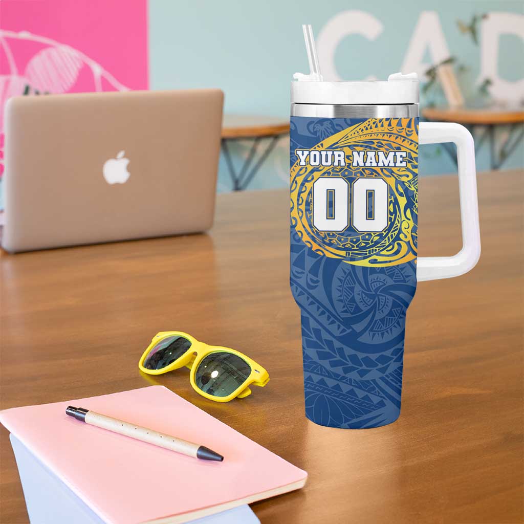Personalized Parramatta Eels Tumbler With Handle Polynesian Tribal Chest and Sleeve Tattoo