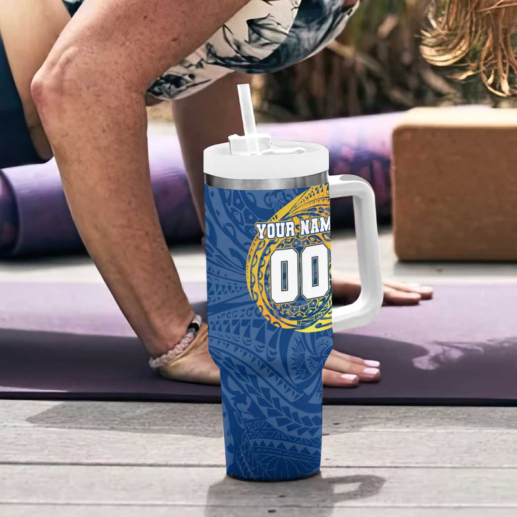 Personalized Parramatta Eels Tumbler With Handle Polynesian Tribal Chest and Sleeve Tattoo