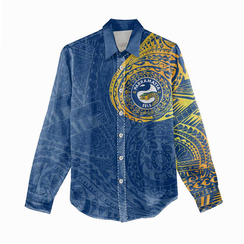 Personalized Parramatta Eels Women Casual Shirt Polynesian Tribal Chest and Sleeve Tattoo