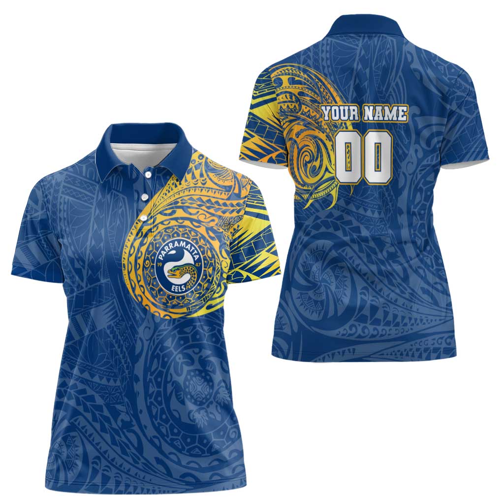 Personalized Parramatta Eels Women Polo Shirt Polynesian Tribal Chest and Sleeve Tattoo