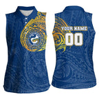 Personalized Parramatta Eels Women Sleeveless Polo Shirt Polynesian Tribal Chest and Sleeve Tattoo
