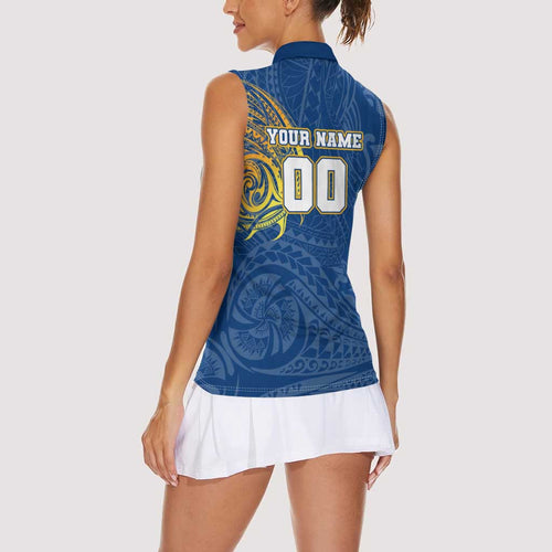 Personalized Parramatta Eels Women Sleeveless Polo Shirt Polynesian Tribal Chest and Sleeve Tattoo