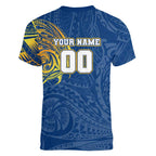 Personalized Parramatta Eels Women V-Neck T-Shirt Polynesian Tribal Chest and Sleeve Tattoo