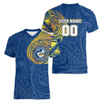 Personalized Parramatta Eels Women V-Neck T-Shirt Polynesian Tribal Chest and Sleeve Tattoo