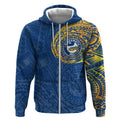 Personalized Parramatta Eels Zip Hoodie Polynesian Tribal Chest and Sleeve Tattoo