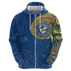 Personalized Parramatta Eels Zip Hoodie Polynesian Tribal Chest and Sleeve Tattoo
