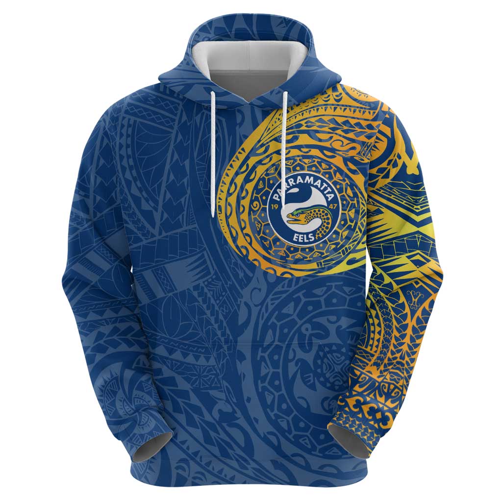 Personalized Parramatta Eels Zip Hoodie Polynesian Tribal Chest and Sleeve Tattoo