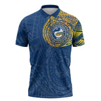 Personalized Parramatta Eels Zipper Polo Shirt Polynesian Tribal Chest and Sleeve Tattoo