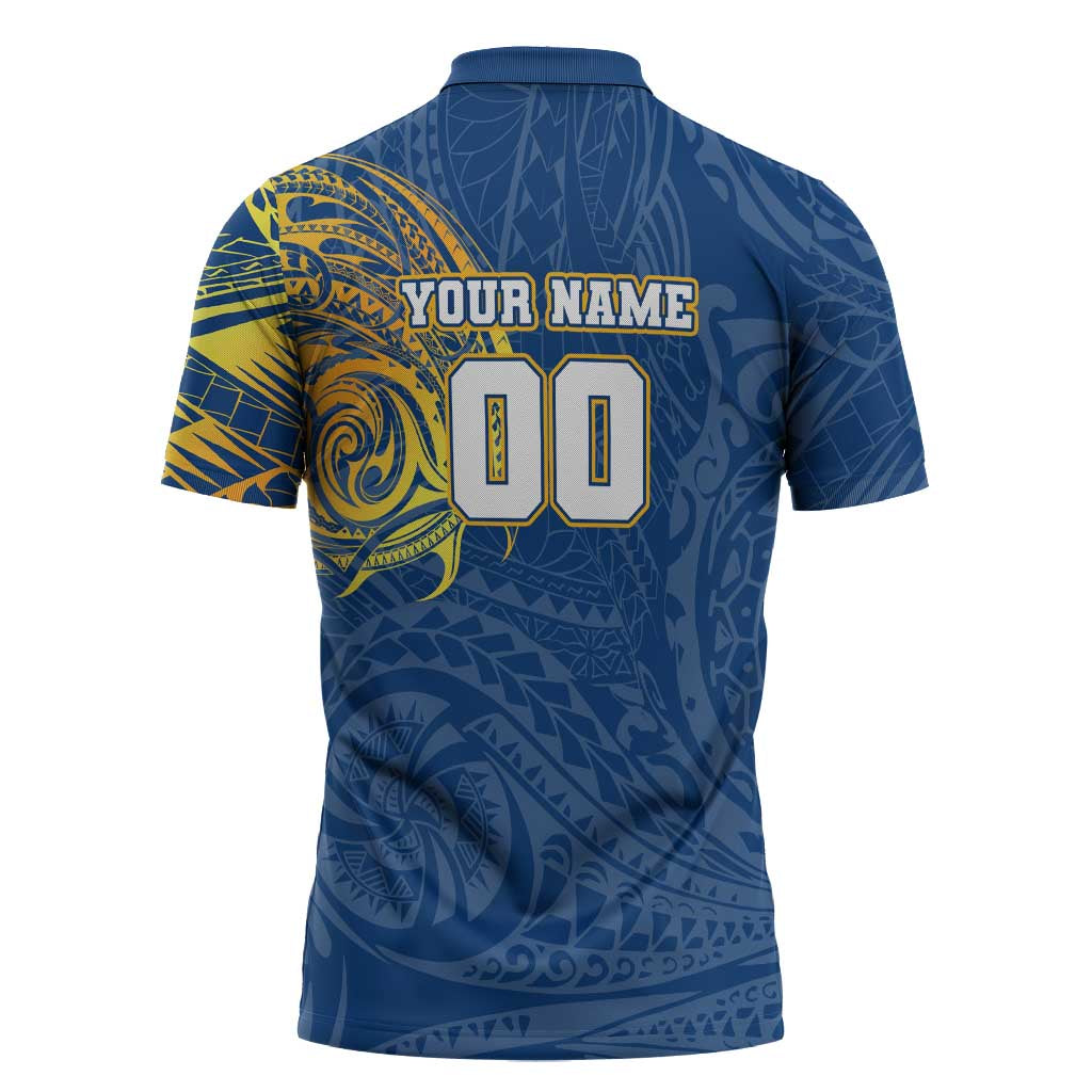 Personalized Parramatta Eels Zipper Polo Shirt Polynesian Tribal Chest and Sleeve Tattoo