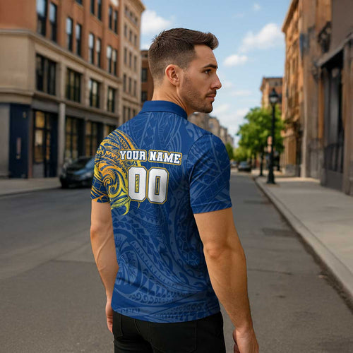 Personalized Parramatta Eels Zipper Polo Shirt Polynesian Tribal Chest and Sleeve Tattoo