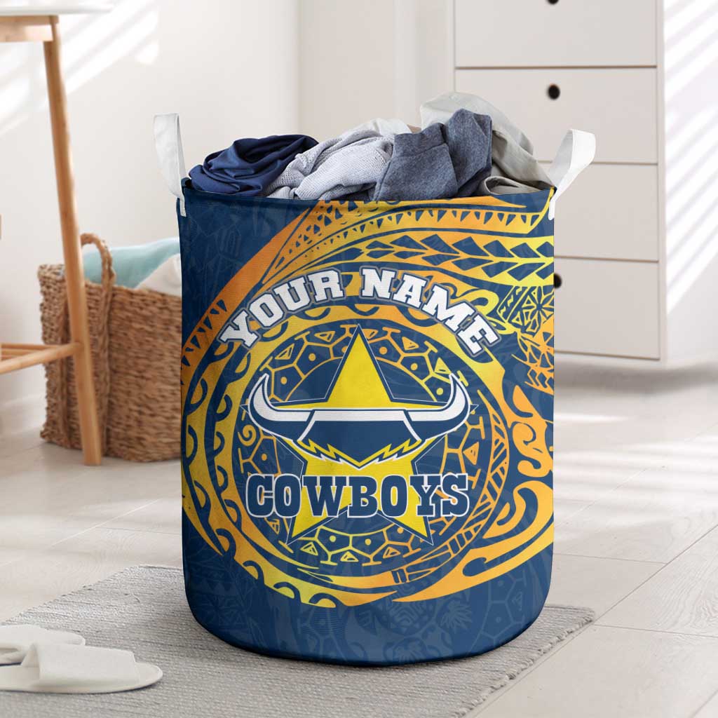 Personalized North Queensland Cowboys Laundry Basket Polynesian Tribal Chest and Sleeve Tattoo