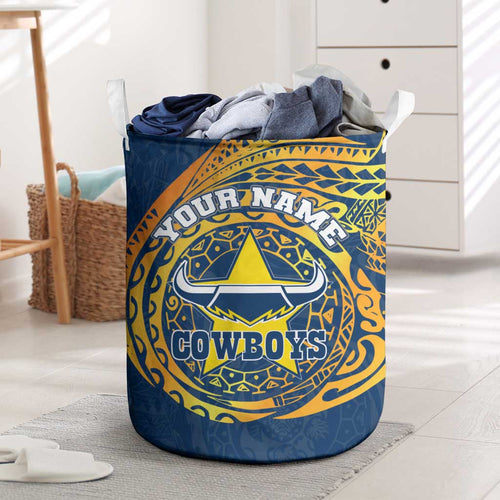 Personalized North Queensland Cowboys Laundry Basket Polynesian Tribal Chest and Sleeve Tattoo