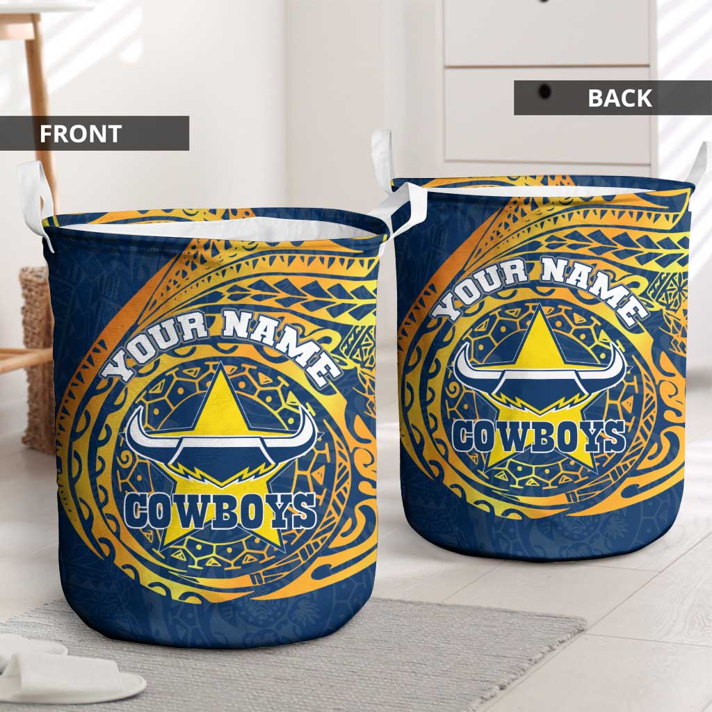 Personalized North Queensland Cowboys Laundry Basket Polynesian Tribal Chest and Sleeve Tattoo