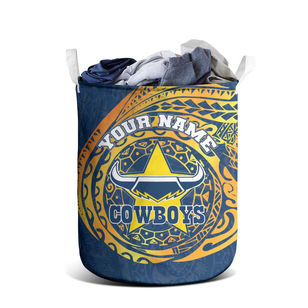 Personalized North Queensland Cowboys Laundry Basket Polynesian Tribal Chest and Sleeve Tattoo