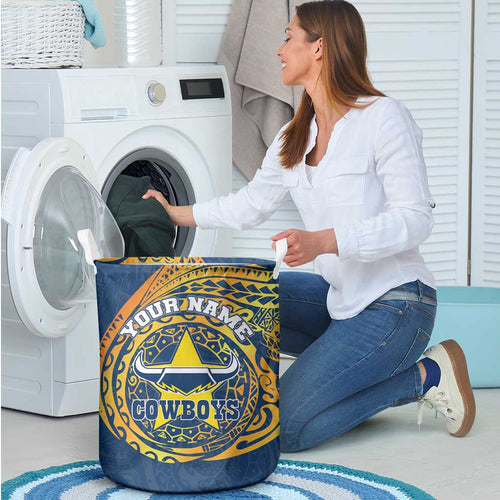 Personalized North Queensland Cowboys Laundry Basket Polynesian Tribal Chest and Sleeve Tattoo