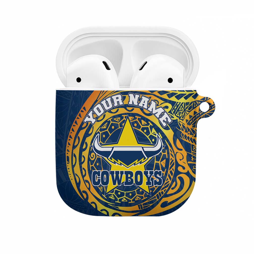Personalized North Queensland Cowboys AirPods Case Polynesian Tribal Chest and Sleeve Tattoo