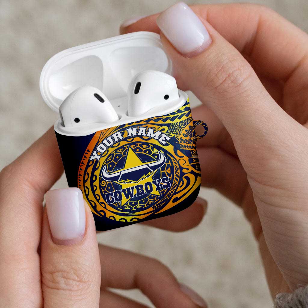 Personalized North Queensland Cowboys AirPods Case Polynesian Tribal Chest and Sleeve Tattoo