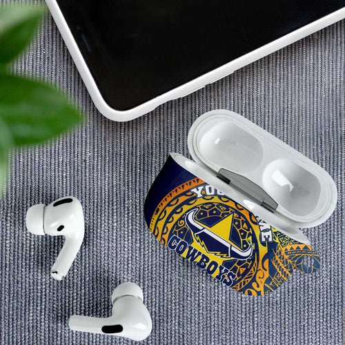 Personalized North Queensland Cowboys AirPods Case Polynesian Tribal Chest and Sleeve Tattoo