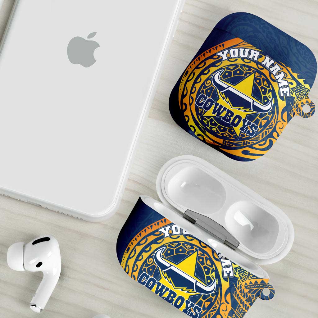 Personalized North Queensland Cowboys AirPods Case Polynesian Tribal Chest and Sleeve Tattoo