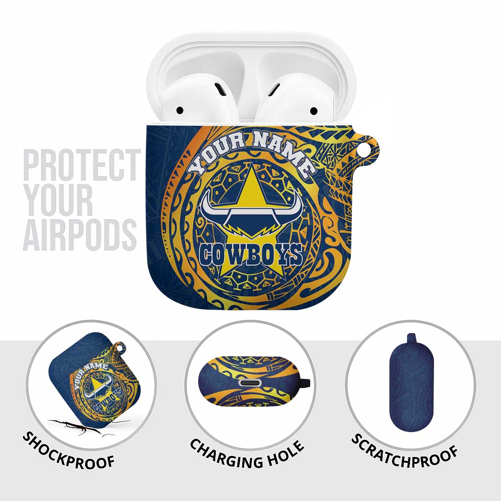 Personalized North Queensland Cowboys AirPods Case Polynesian Tribal Chest and Sleeve Tattoo