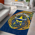 Personalized North Queensland Cowboys Area Rug Polynesian Tribal Chest and Sleeve Tattoo