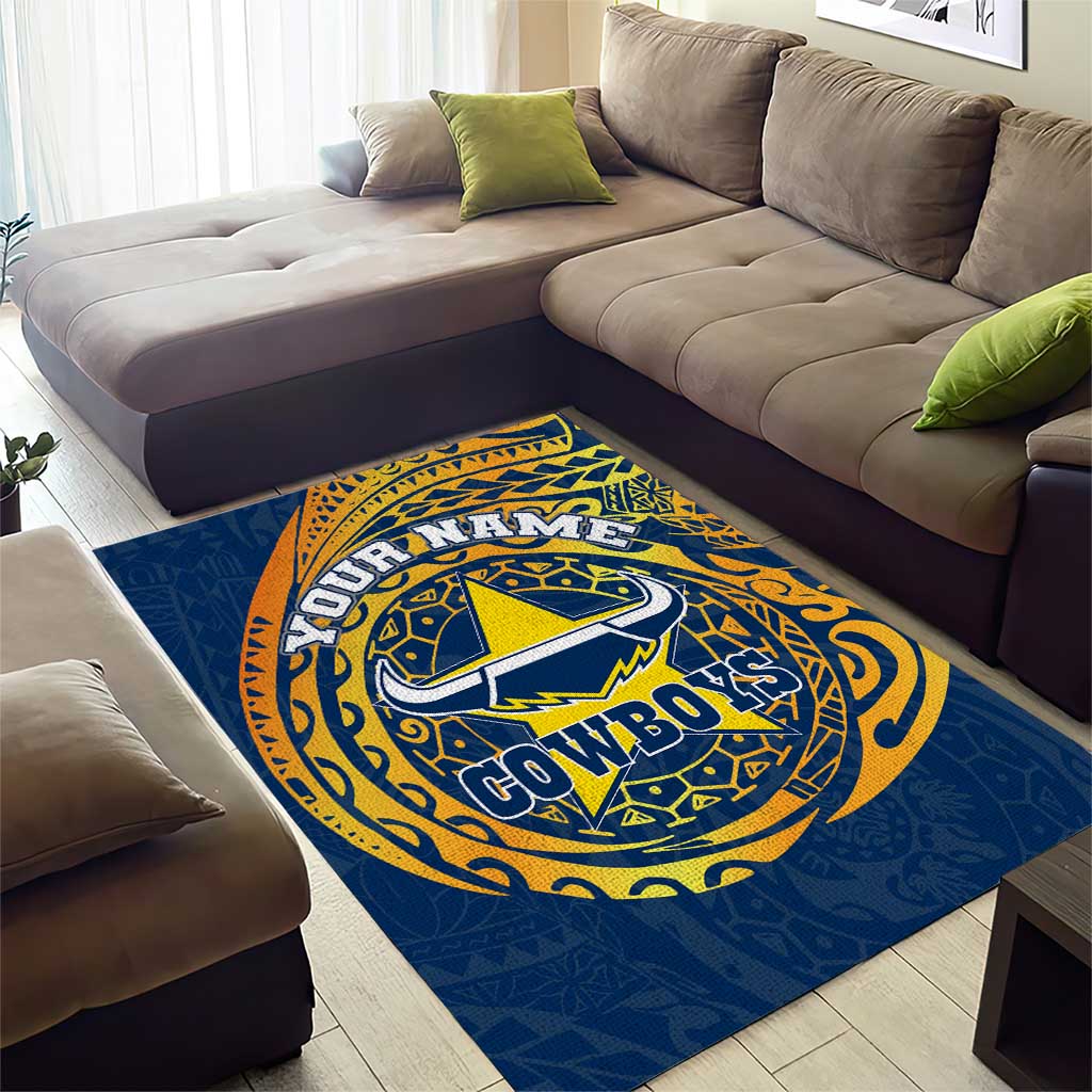 Personalized North Queensland Cowboys Area Rug Polynesian Tribal Chest and Sleeve Tattoo