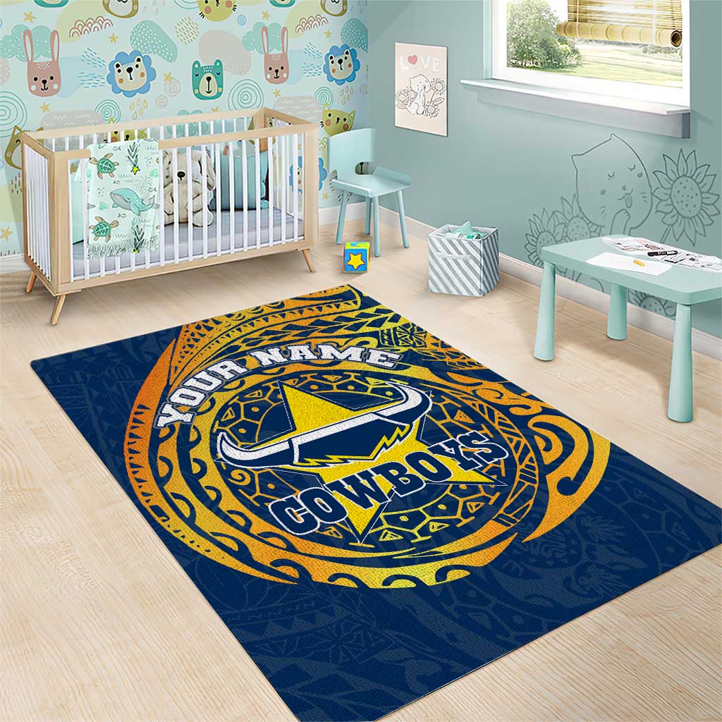 Personalized North Queensland Cowboys Area Rug Polynesian Tribal Chest and Sleeve Tattoo