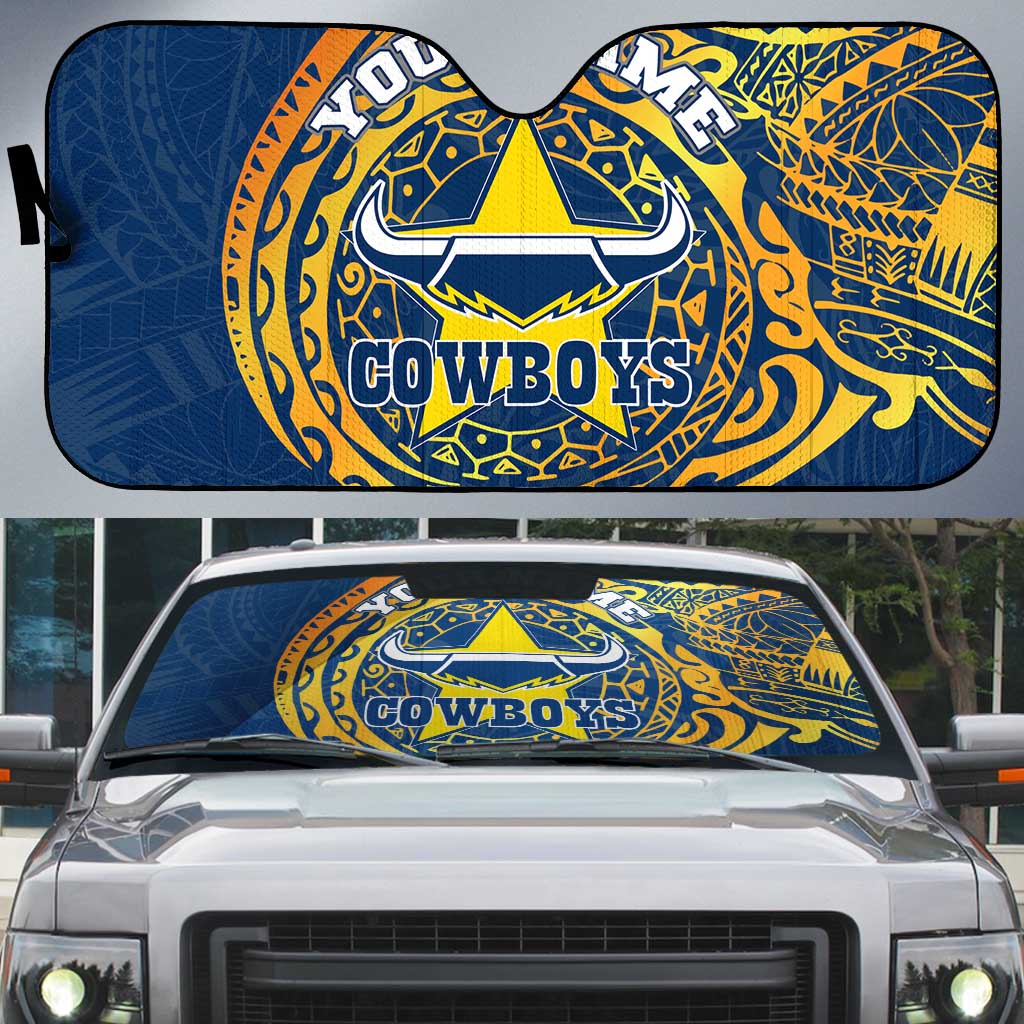 Personalized North Queensland Cowboys Auto Sun Shade Polynesian Tribal Chest and Sleeve Tattoo