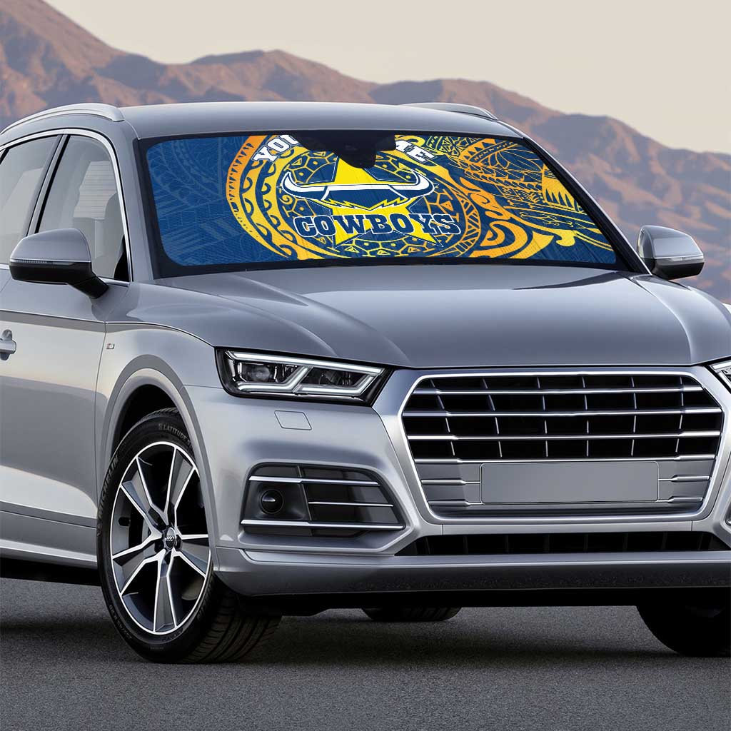 Personalized North Queensland Cowboys Auto Sun Shade Polynesian Tribal Chest and Sleeve Tattoo
