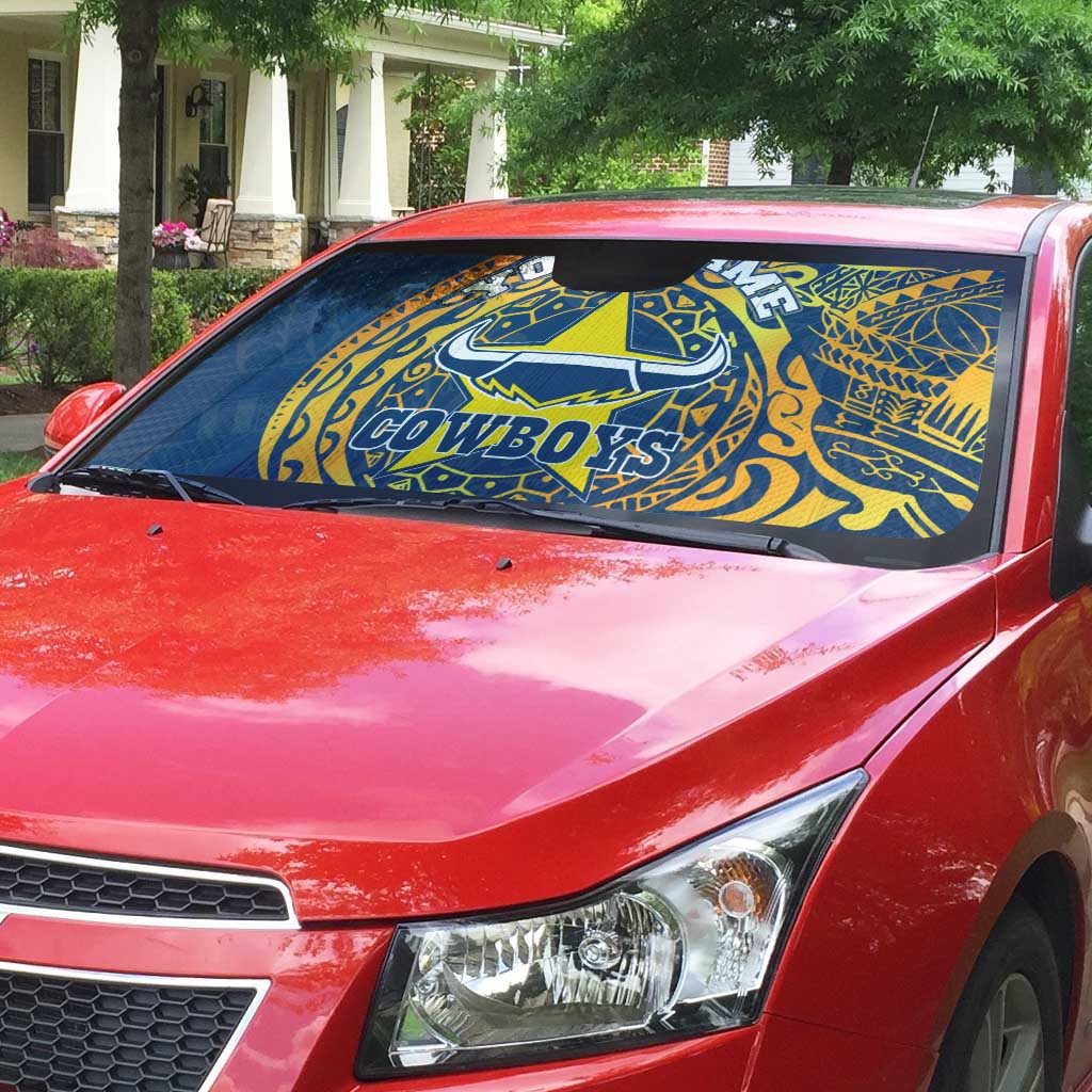 Personalized North Queensland Cowboys Auto Sun Shade Polynesian Tribal Chest and Sleeve Tattoo