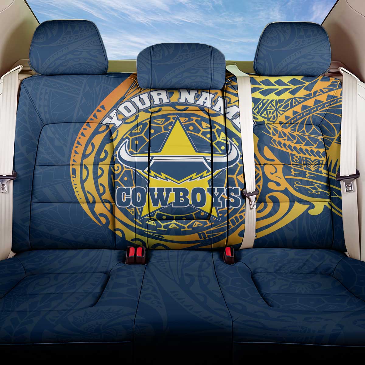 Personalized North Queensland Cowboys Back Car Seat Cover Polynesian Tribal Chest and Sleeve Tattoo