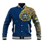 Personalized North Queensland Cowboys Baseball Jacket Polynesian Tribal Chest and Sleeve Tattoo