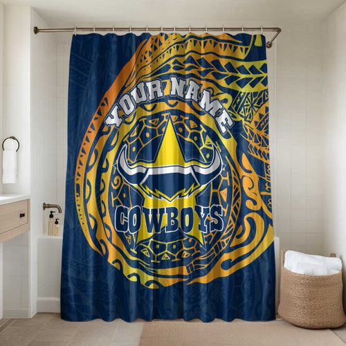 Personalized North Queensland Cowboys Bathroom Set Polynesian Tribal Chest and Sleeve Tattoo