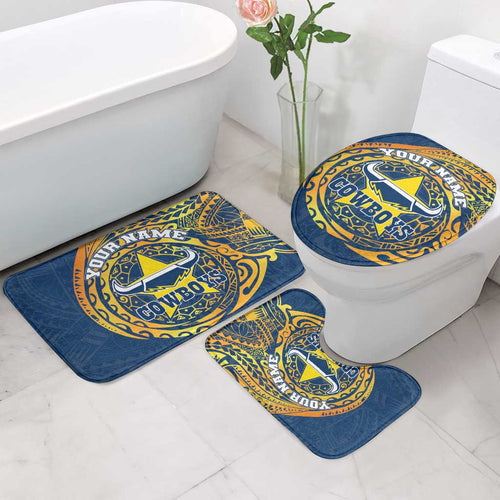 Personalized North Queensland Cowboys Bathroom Set Polynesian Tribal Chest and Sleeve Tattoo