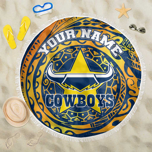 Personalized North Queensland Cowboys Beach Blanket Polynesian Tribal Chest and Sleeve Tattoo