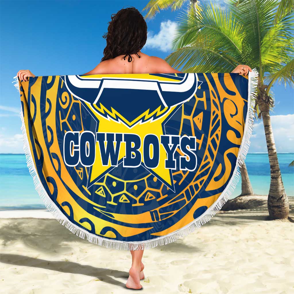 Personalized North Queensland Cowboys Beach Blanket Polynesian Tribal Chest and Sleeve Tattoo