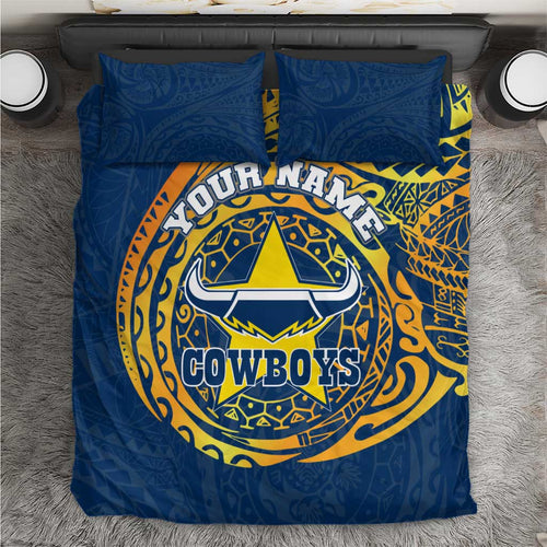 Personalized North Queensland Cowboys Bedding Set Polynesian Tribal Chest and Sleeve Tattoo