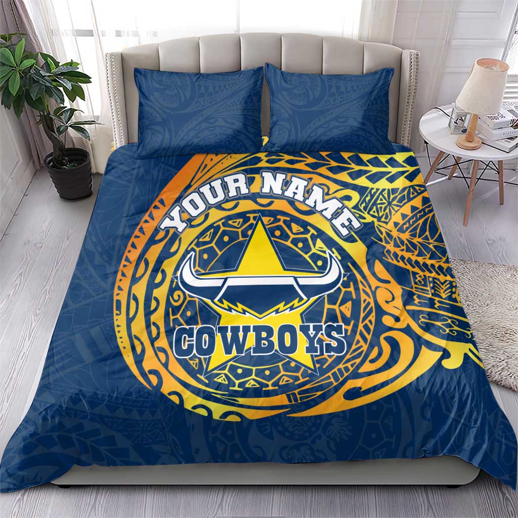 Personalized North Queensland Cowboys Bedding Set Polynesian Tribal Chest and Sleeve Tattoo