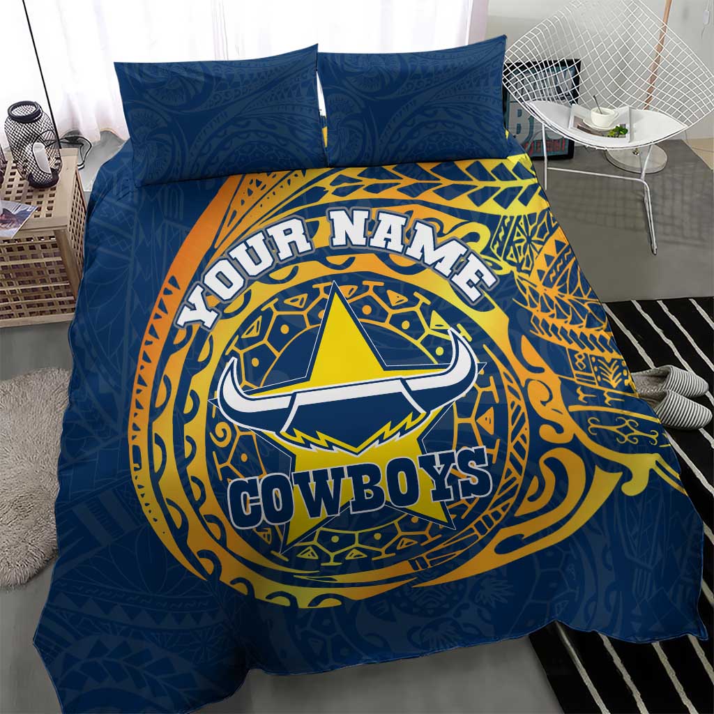 Personalized North Queensland Cowboys Bedding Set Polynesian Tribal Chest and Sleeve Tattoo